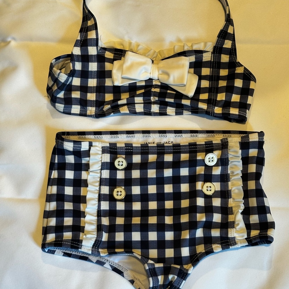 Janie and Jack Navy and Cream Checkered Swimwear
